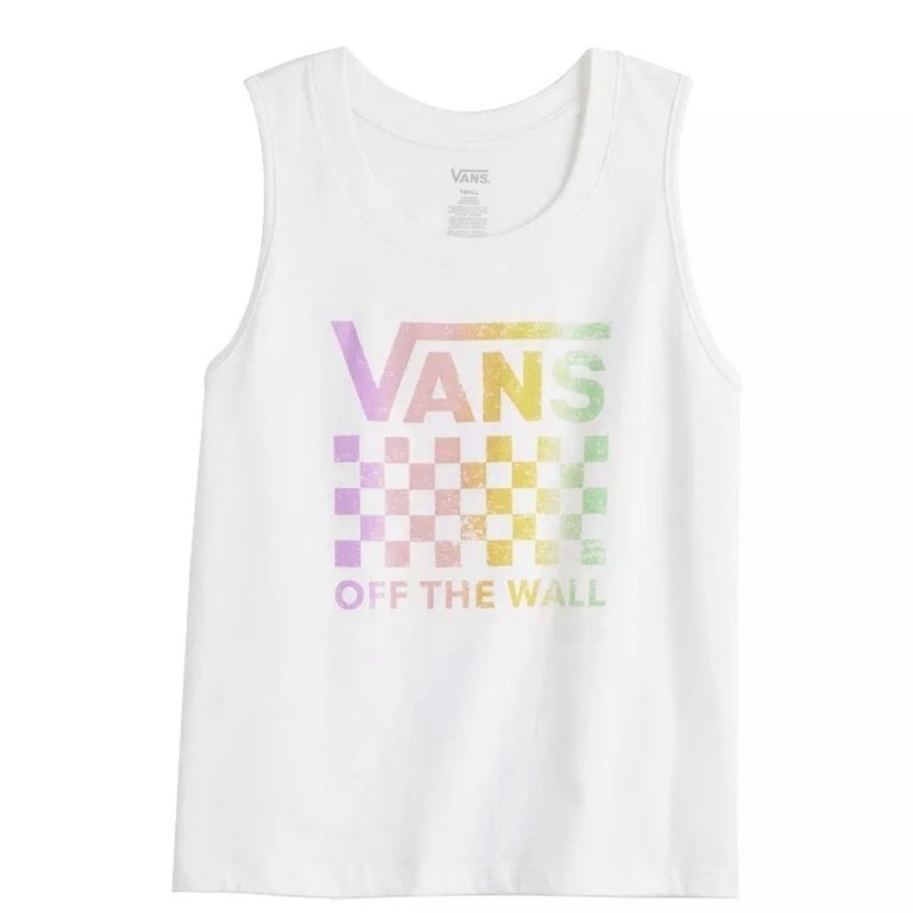 Vans White and Pink Tank Top with Pastel Logo